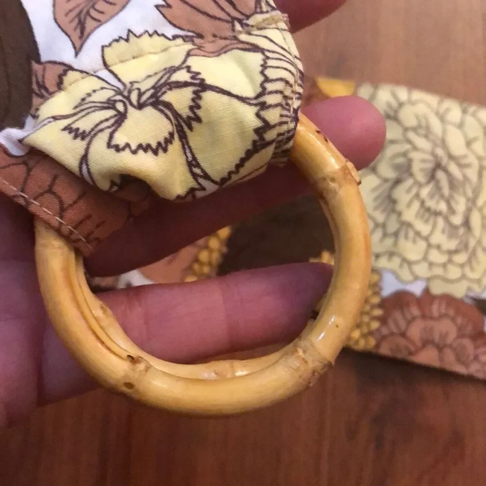 NWT LOFT Brown and yellow floral bamboo ring belt S￼
